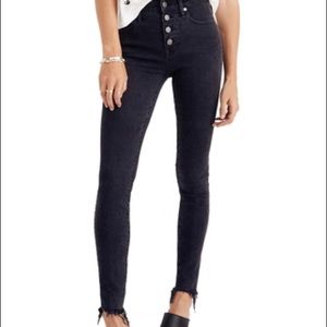 Madewell 9” High Waisted Skinny Raw Edge Blk Jean